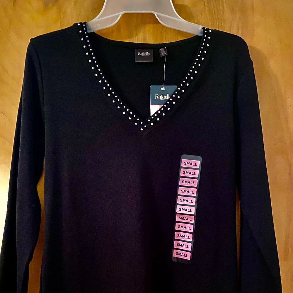 RAFAELLA Women's Embellished Pullover Top - Black Small - NWT